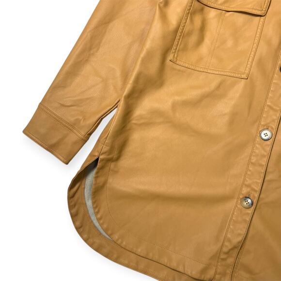 Anthropologie Maeve Faux Leather Shirt Jacket SIZE L Tan Gold Shacket Pocket - Picture 10 of 16